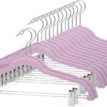 Flocked Hanger With Clips Non Slip Ultra Slim Space Saving
