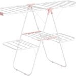 Double Tier Floor Standing Drying Rack With Side Wings And Sock Clips