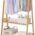 Childrens Bamboo Freestanding Garment Rack With Shelf