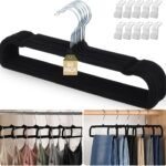 Black Flocked Hanger Non Slip With Connector Hook