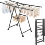 Double Tier Folding Floor Standing Drying Rack With Swivel Casters