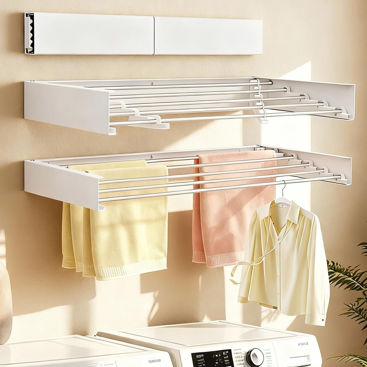 71sse2xi-5L._AC_SL1261_.jpg Compact Foldable Wall Clothes Drying Rack - Image 1