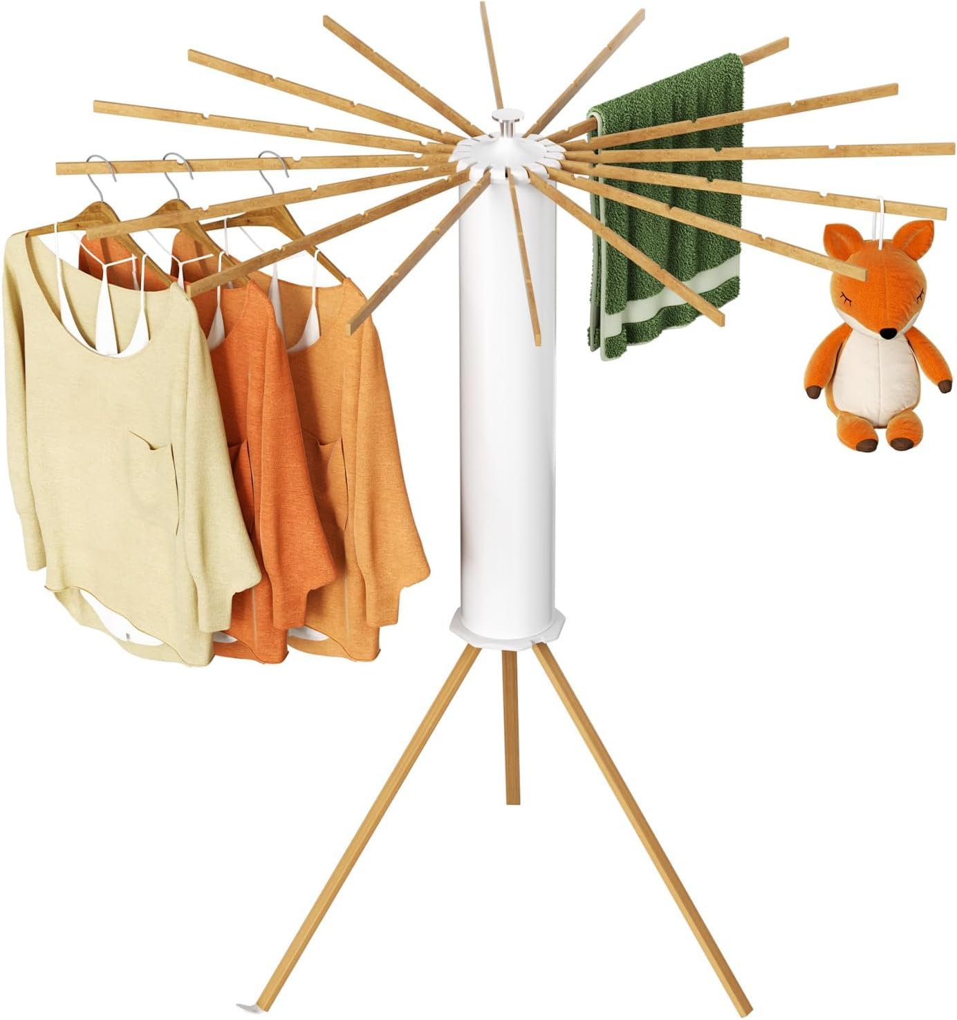 71ui3UZB0EL._AC_SL1500_.jpg Space Saving Wooden Tripod Folding Drying Rack - Image 1