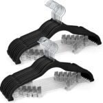Flocked Trouser Hanger With Adjustable Clips Non Slip