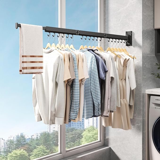81mj-yfLJmL._AC_SX679_.jpg Retractable Wall Clothes Hanger for Laundry Organization - Image 1